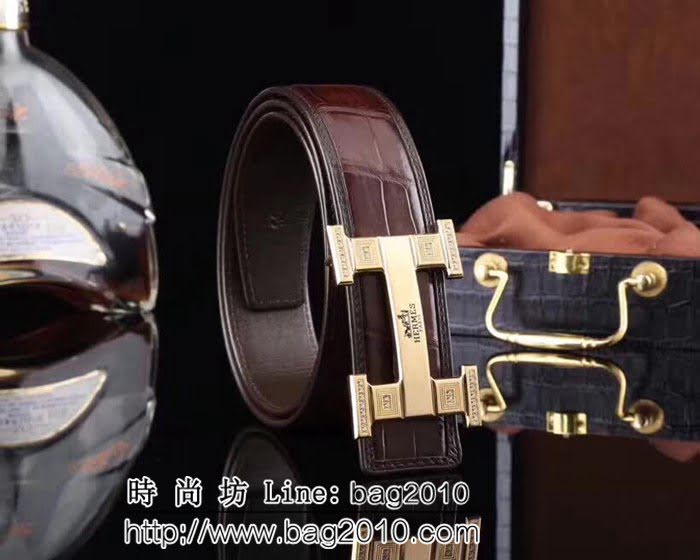 愛馬仕HERMES 真鱷魚肚皮不拼接皮帶 高端男士皮帶 HHG1841